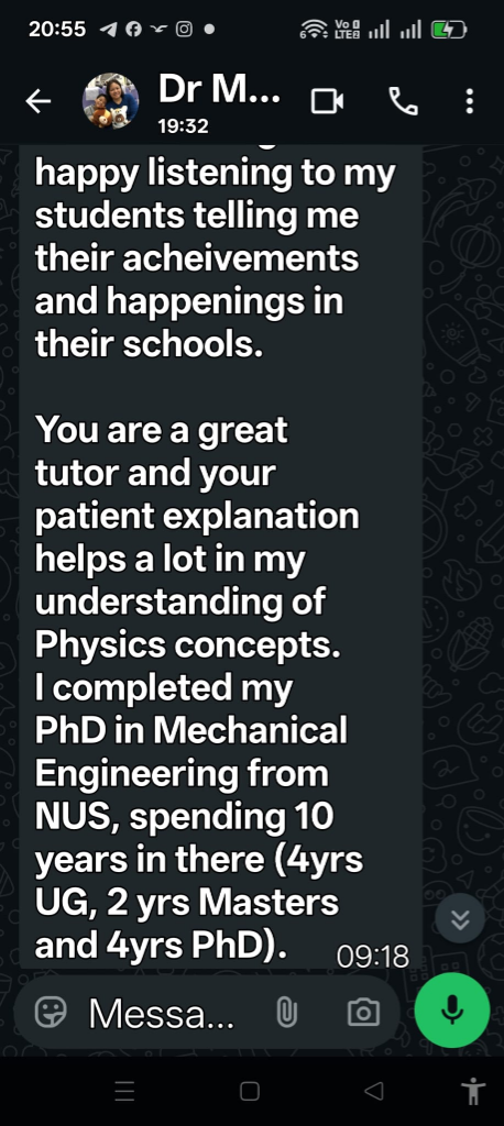 WhatsApp testimonial from Dr. M to Mr. Chew